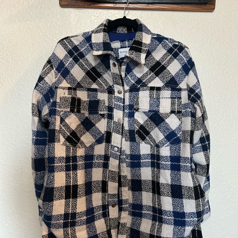 Bershka Blue and Black Plaid Jacket